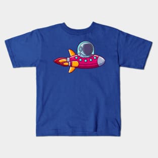 Cute Astronaut Driving Rocket Ship Cartoon Kids T-Shirt